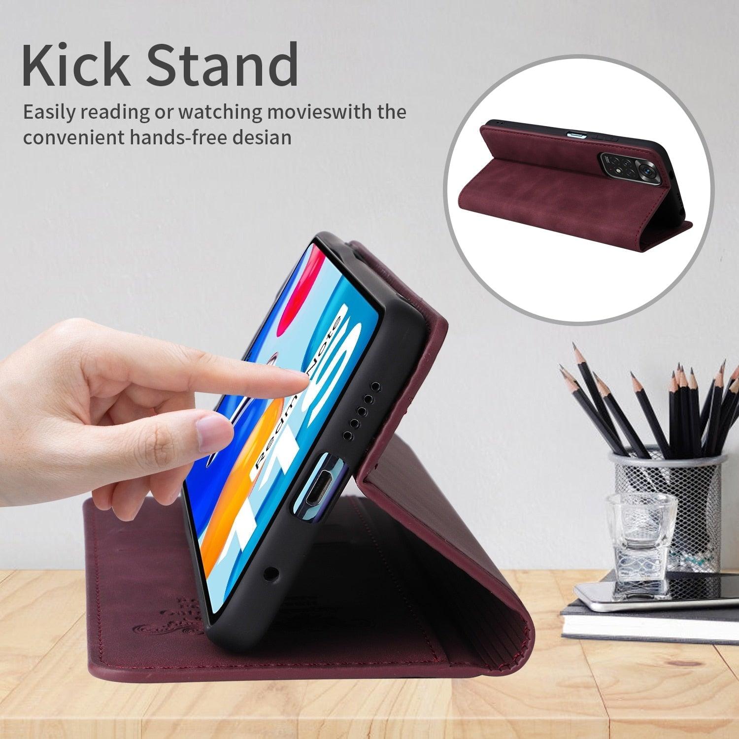 Étui portefeuille antichoc en cuir avec blocage RFID pour Xiaomi Redmi Note 11 10 9 8 7 10C 10A 9 9A 9C 9T 8 Xiaomi Poco X3 X4 NFC M3 M4 Pro F3 avec fentes pour cartes, étui de protection à rabat en cuir magnétique