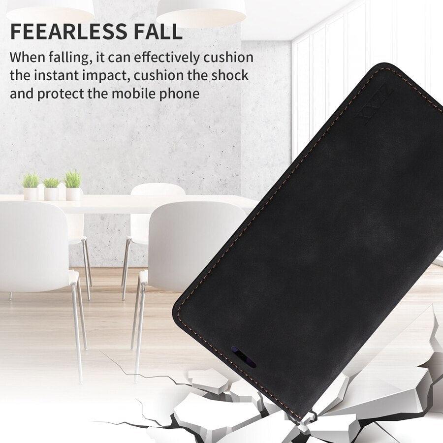 Étui portefeuille antichoc en cuir avec blocage RFID pour Xiaomi Redmi Note 11 10 9 8 7 10C 10A 9 9A 9C 9T 8 Xiaomi Poco X3 X4 NFC M3 M4 Pro F3 avec fentes pour cartes, étui de protection à rabat en cuir magnétique