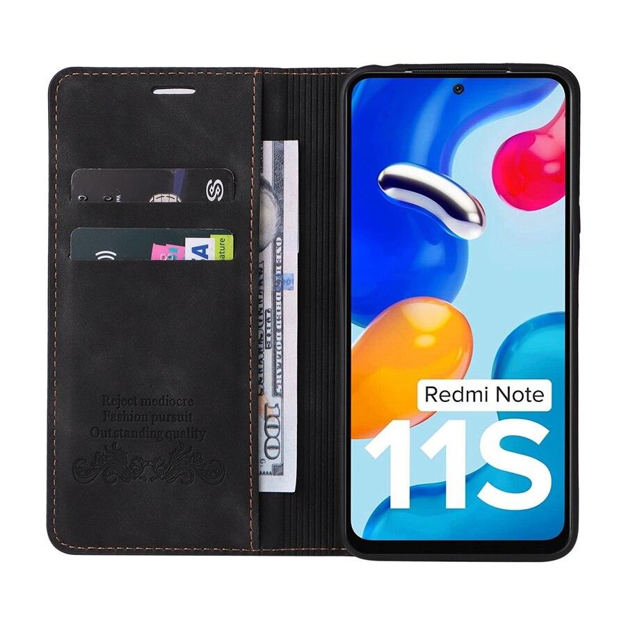 Étui portefeuille antichoc en cuir avec blocage RFID pour Xiaomi Redmi Note 11 10 9 8 7 10C 10A 9 9A 9C 9T 8 Xiaomi Poco X3 X4 NFC M3 M4 Pro F3 avec fentes pour cartes, étui de protection à rabat en cuir magnétique