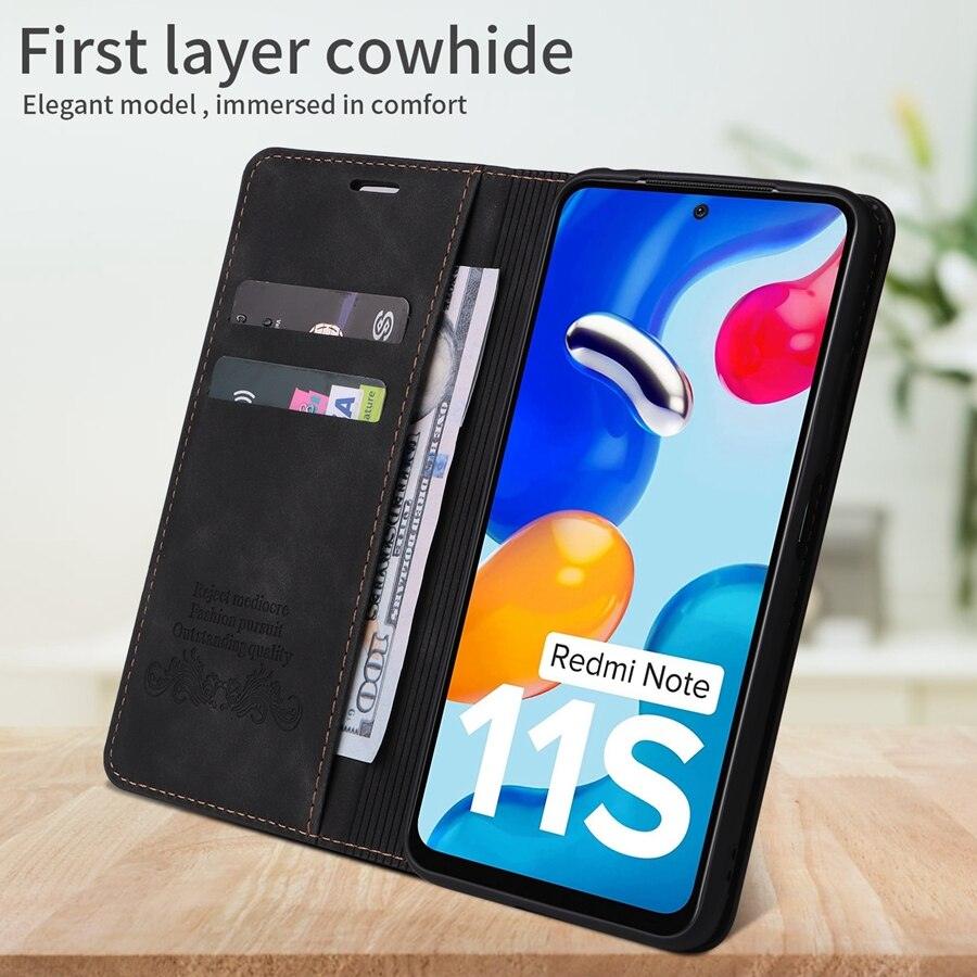 Étui portefeuille antichoc en cuir avec blocage RFID pour Xiaomi Redmi Note 11 10 9 8 7 10C 10A 9 9A 9C 9T 8 Xiaomi Poco X3 X4 NFC M3 M4 Pro F3 avec fentes pour cartes, étui de protection à rabat en cuir magnétique