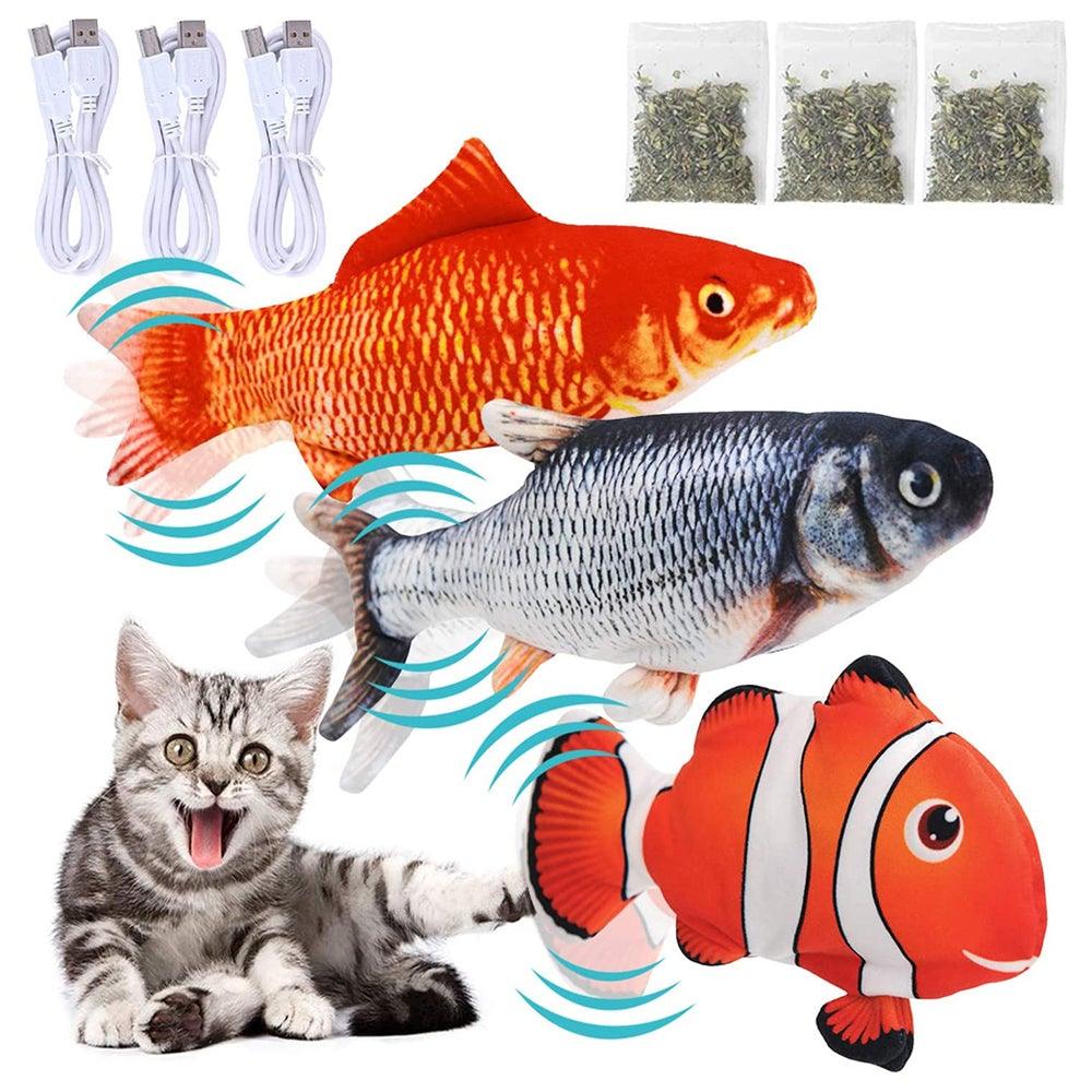 Jouet poisson Flappy Fish pour chats, jouet poisson en mouvement pour chats, jouet poisson interactif qui se tortille pour chats, jouet poisson qui danse, jouets pour chats avec herbe à chat, jouet amusant pour l'exercice des chats