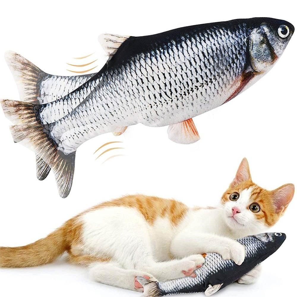 Jouet poisson Flappy Fish pour chats, jouet poisson en mouvement pour chats, jouet poisson interactif qui se tortille pour chats, jouet poisson qui danse, jouets pour chats avec herbe à chat, jouet amusant pour l'exercice des chats