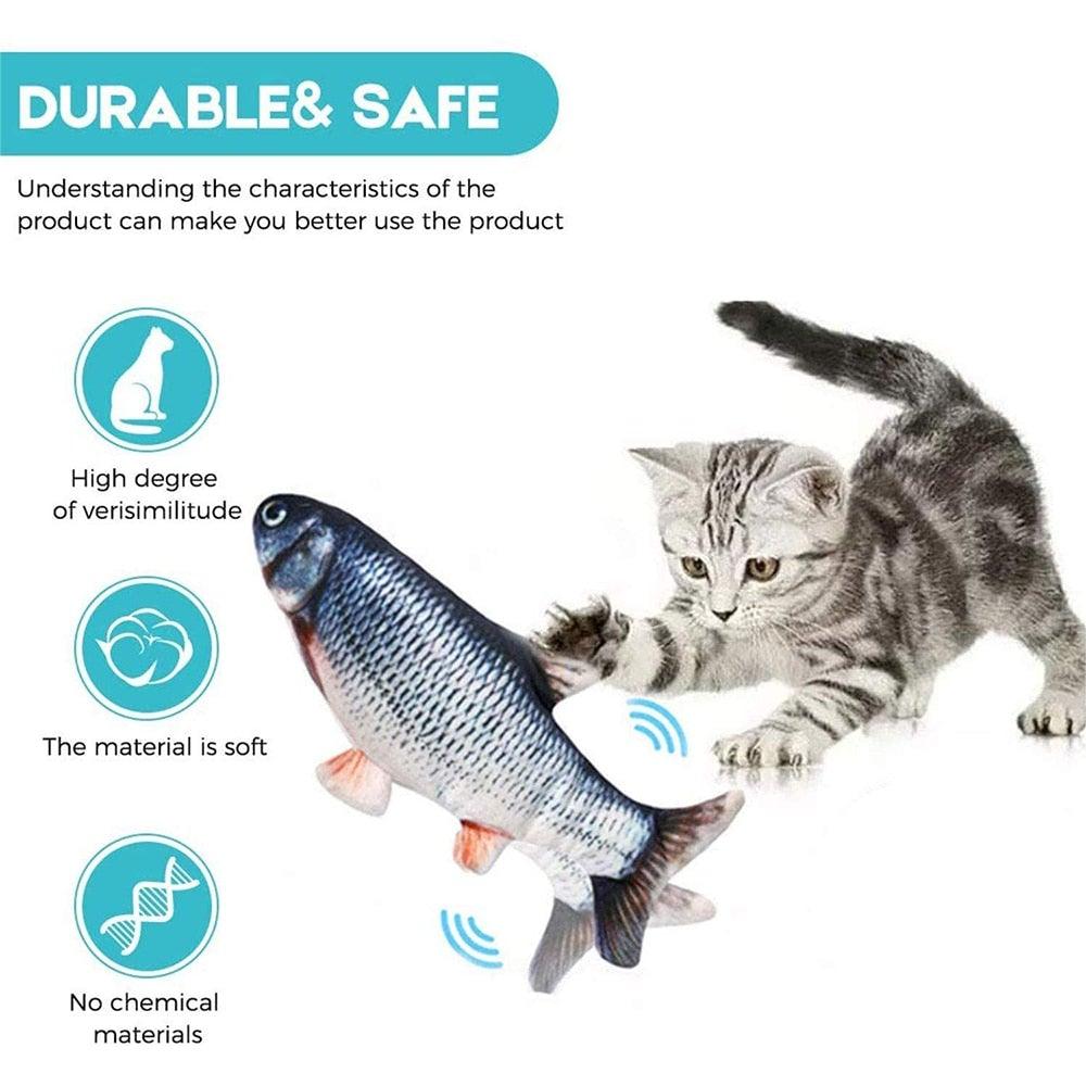 Jouet poisson Flappy Fish pour chats, jouet poisson en mouvement pour chats, jouet poisson interactif qui se tortille pour chats, jouet poisson qui danse, jouets pour chats avec herbe à chat, jouet amusant pour l'exercice des chats