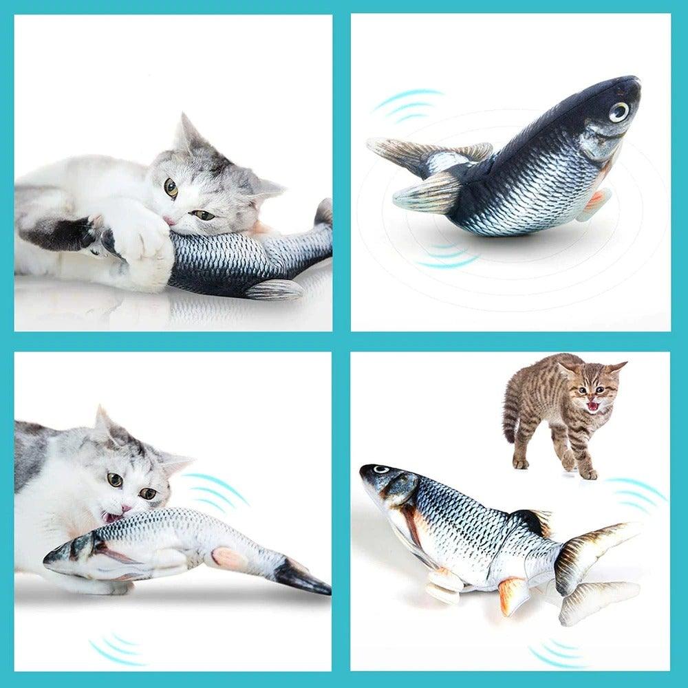 Jouet poisson Flappy Fish pour chats, jouet poisson en mouvement pour chats, jouet poisson interactif qui se tortille pour chats, jouet poisson qui danse, jouets pour chats avec herbe à chat, jouet amusant pour l'exercice des chats