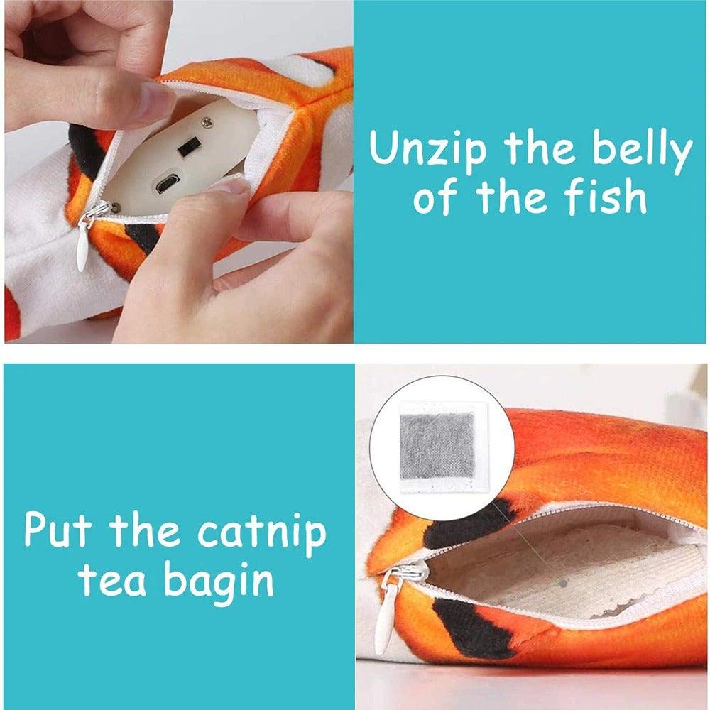 Jouet poisson Flappy Fish pour chats, jouet poisson en mouvement pour chats, jouet poisson interactif qui se tortille pour chats, jouet poisson qui danse, jouets pour chats avec herbe à chat, jouet amusant pour l'exercice des chats