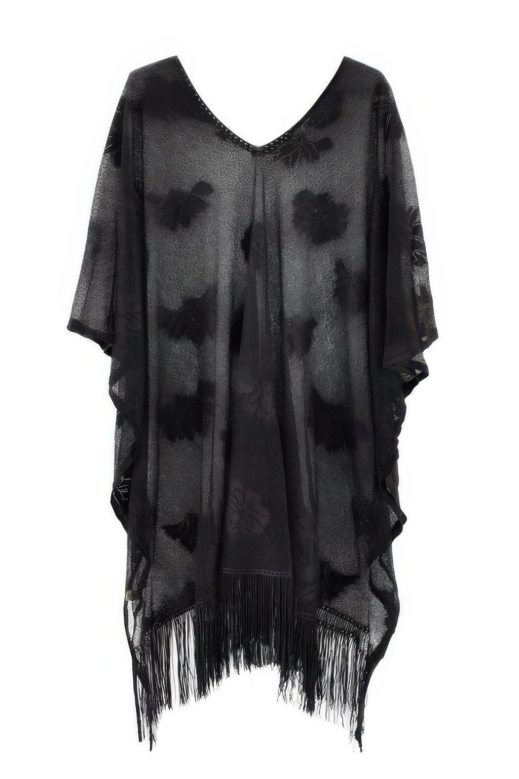 Floral Lace Poncho With Tassel