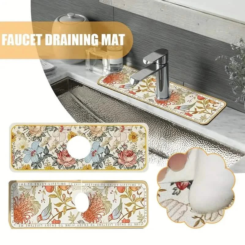 Tapis absorbant pour robinet d'évier à motif floral