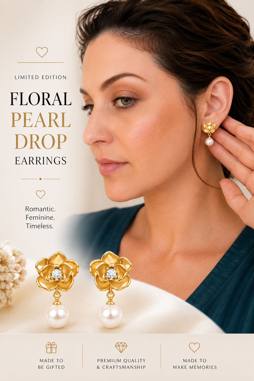 Boucles d'oreilles pendantes perlées à motif floral en édition limitée