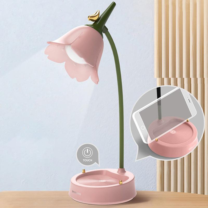Lampe de bureau LED Fleur Lampe de chevet pour étudiant Éclairage tactile Lampe de lecture de chevet Protection des yeux Veilleuses Lampe de table Lumière Mignonnes lampes d'étude pour la décoration de la chambre