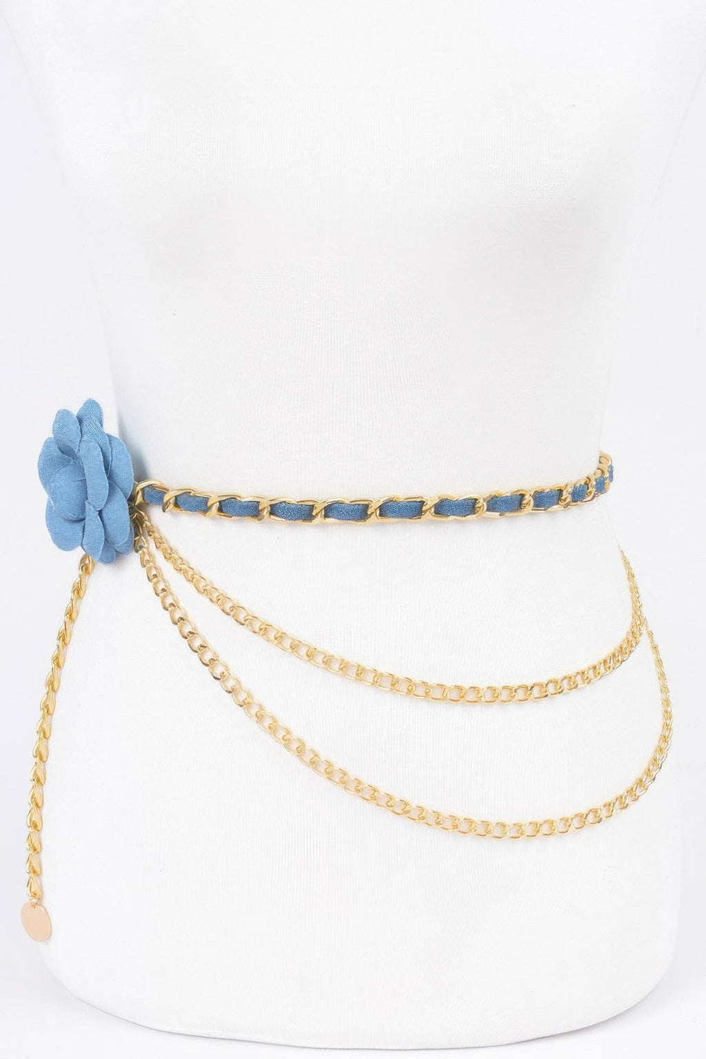 Ceinture chaîne double épaisseur en métal à fleurs