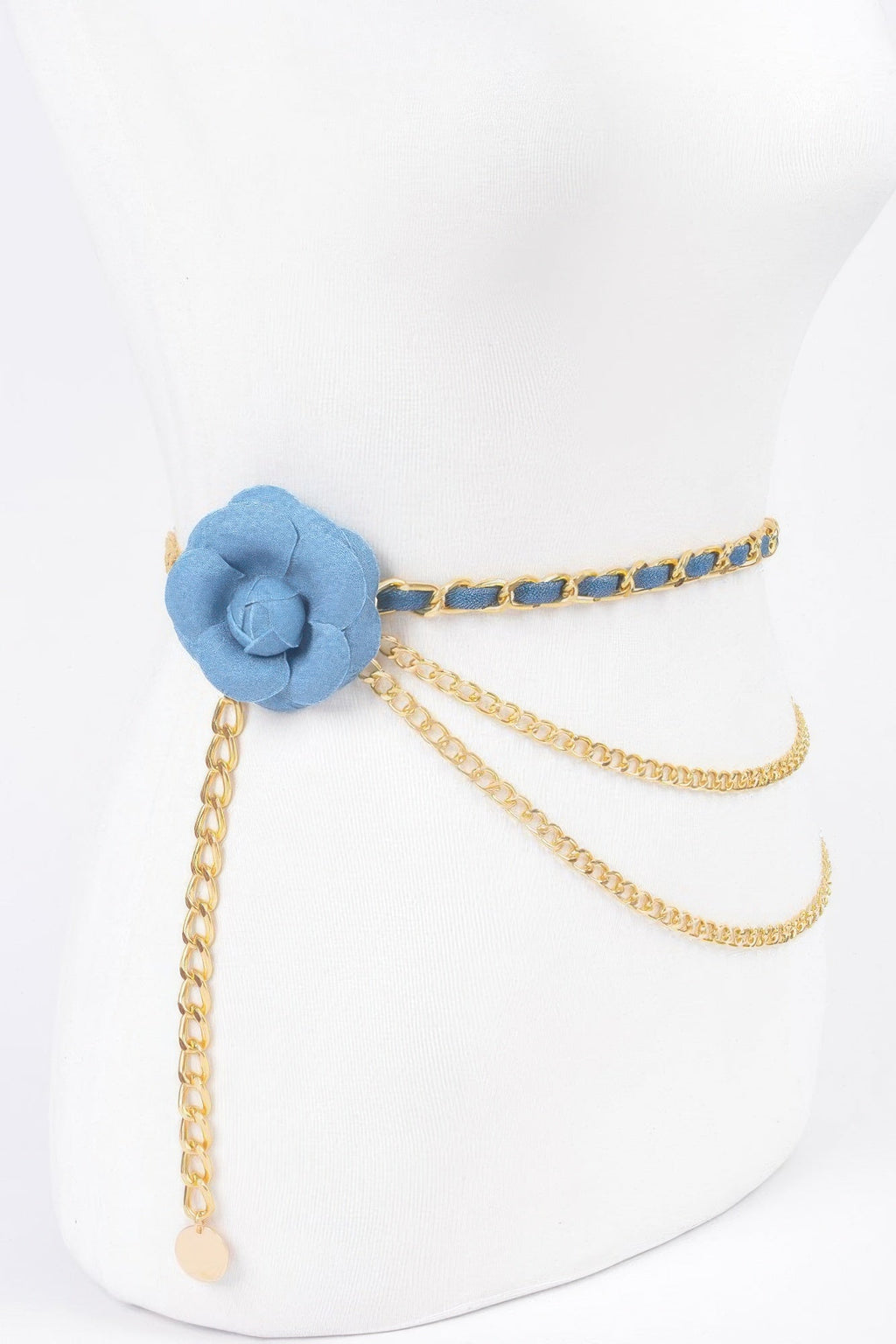 Ceinture chaîne double épaisseur en métal à fleurs