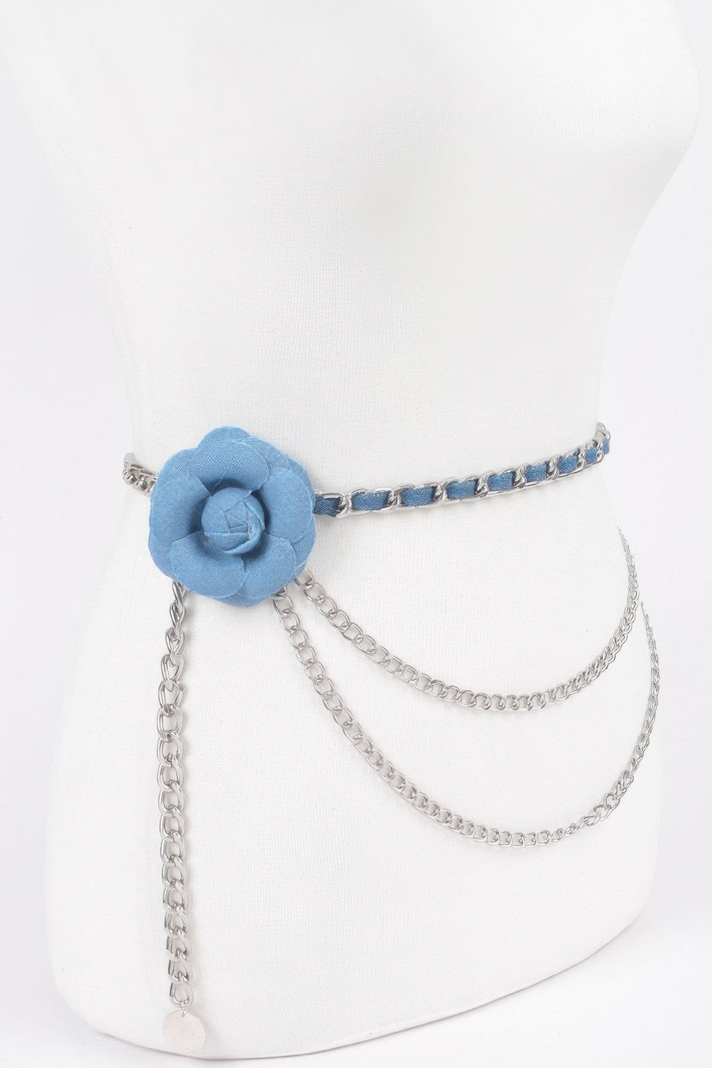 Ceinture chaîne double épaisseur en métal à fleurs