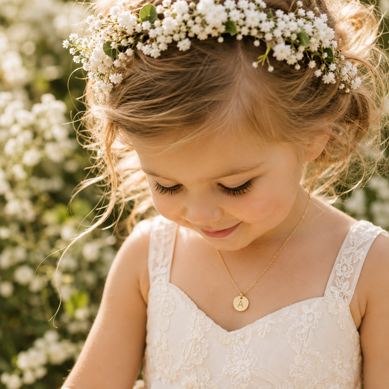Collier en argent sterling personnalisé pour petite fille d'honneur avec pendentif cœur et fleur