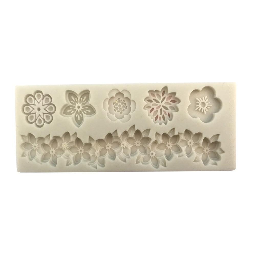 Fleurs Moule en silicone Gâteau Circonférence Bouquet de fleurs Moule Moule à bonbons souples Rose Belle marguerite Feuille de rose et Mini fleurs Bonbons en silicone Moule écologique