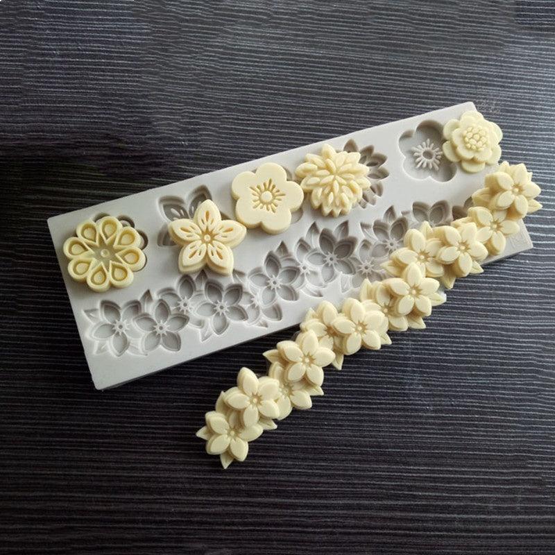 Fleurs Moule en silicone Gâteau Circonférence Bouquet de fleurs Moule Moule à bonbons souples Rose Belle marguerite Feuille de rose et Mini fleurs Bonbons en silicone Moule écologique