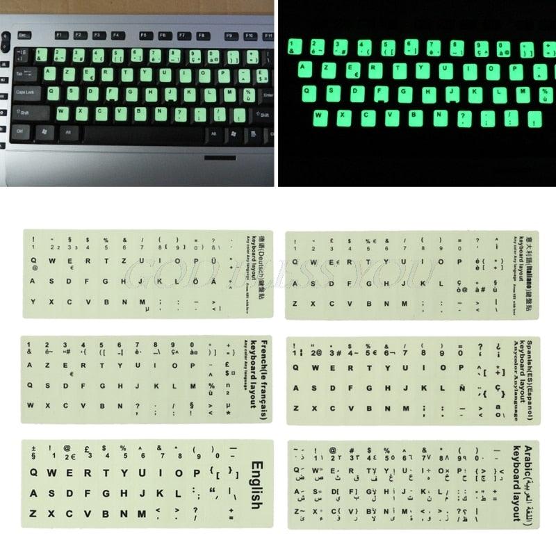 Autocollants de clavier fluorescents différentes langues optionnelles Film protecteur de clavier lumineux imperméable Protecteur de peau de clavier d'ordinateur portable de jeu pour les amateurs de jeux