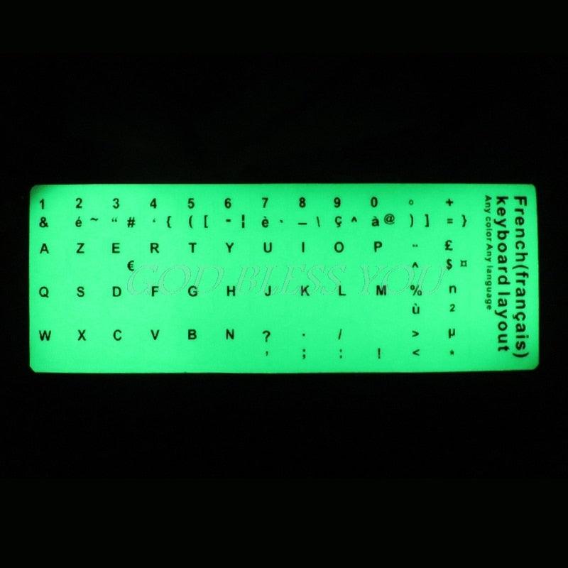 Autocollants de clavier fluorescents différentes langues optionnelles Film protecteur de clavier lumineux imperméable Protecteur de peau de clavier d'ordinateur portable de jeu pour les amateurs de jeux