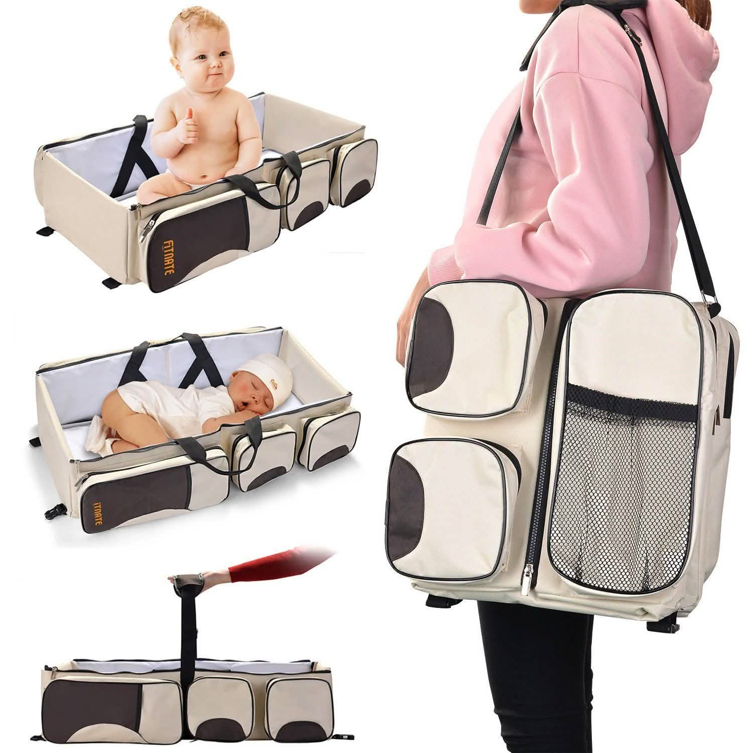 Sac à langer de voyage pliable 3-en-1 avec couffin et matelas à langer