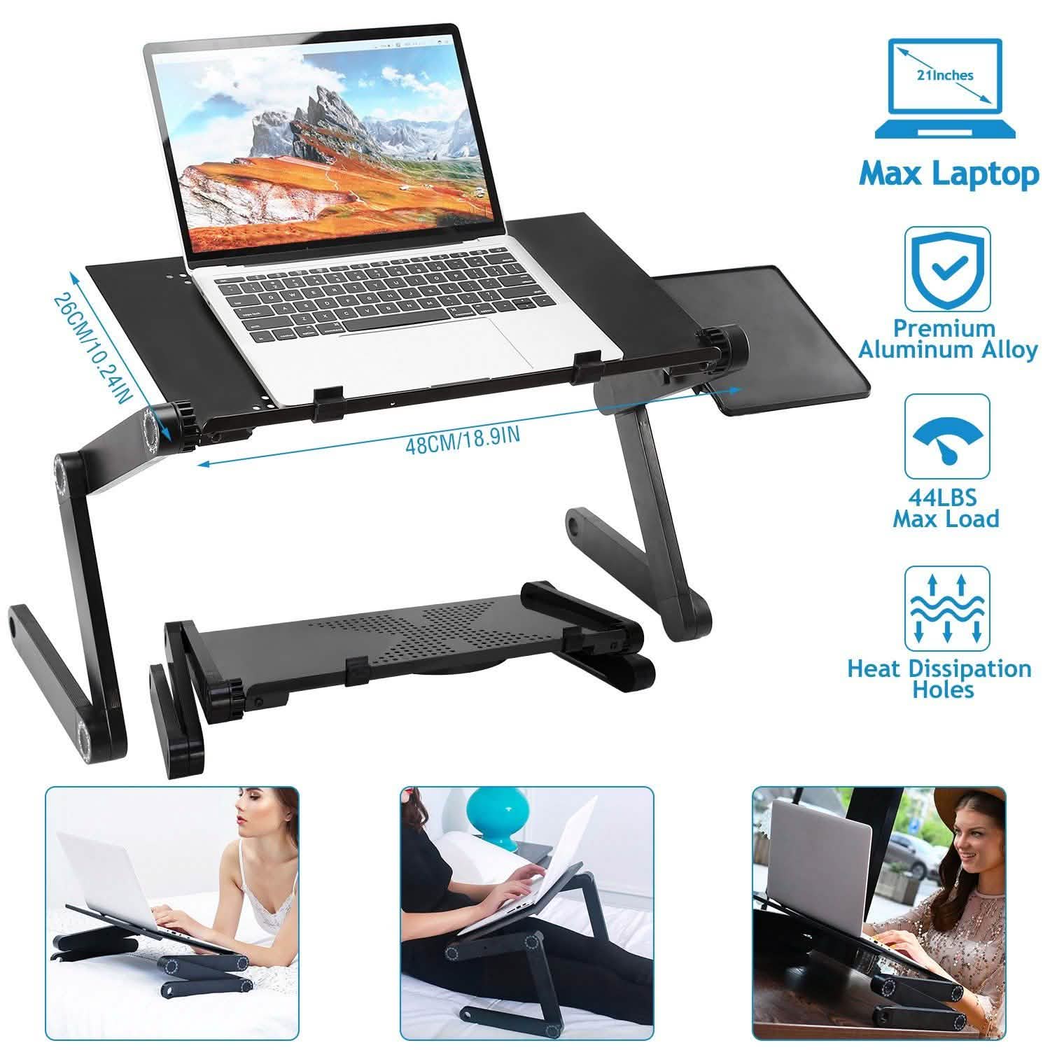 Table d'ordinateur portable pliable, bureau pour ordinateur portable avec tapis de souris intégré
