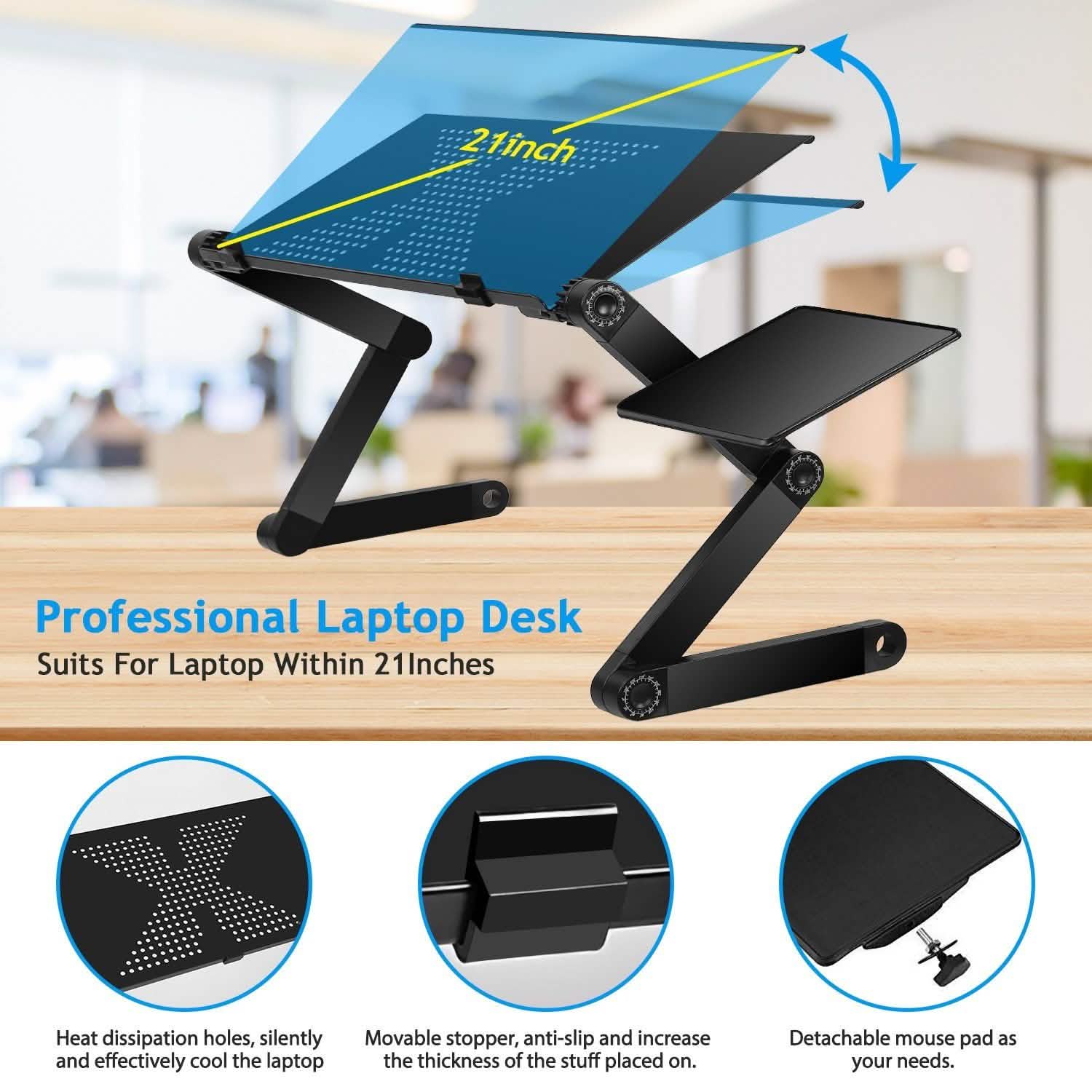 Table d'ordinateur portable pliable, bureau pour ordinateur portable avec tapis de souris intégré