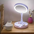 Miroir de courtoisie LED pliable avec boîte de rangement, miroir rétractable double face grossissant 1X et 10X