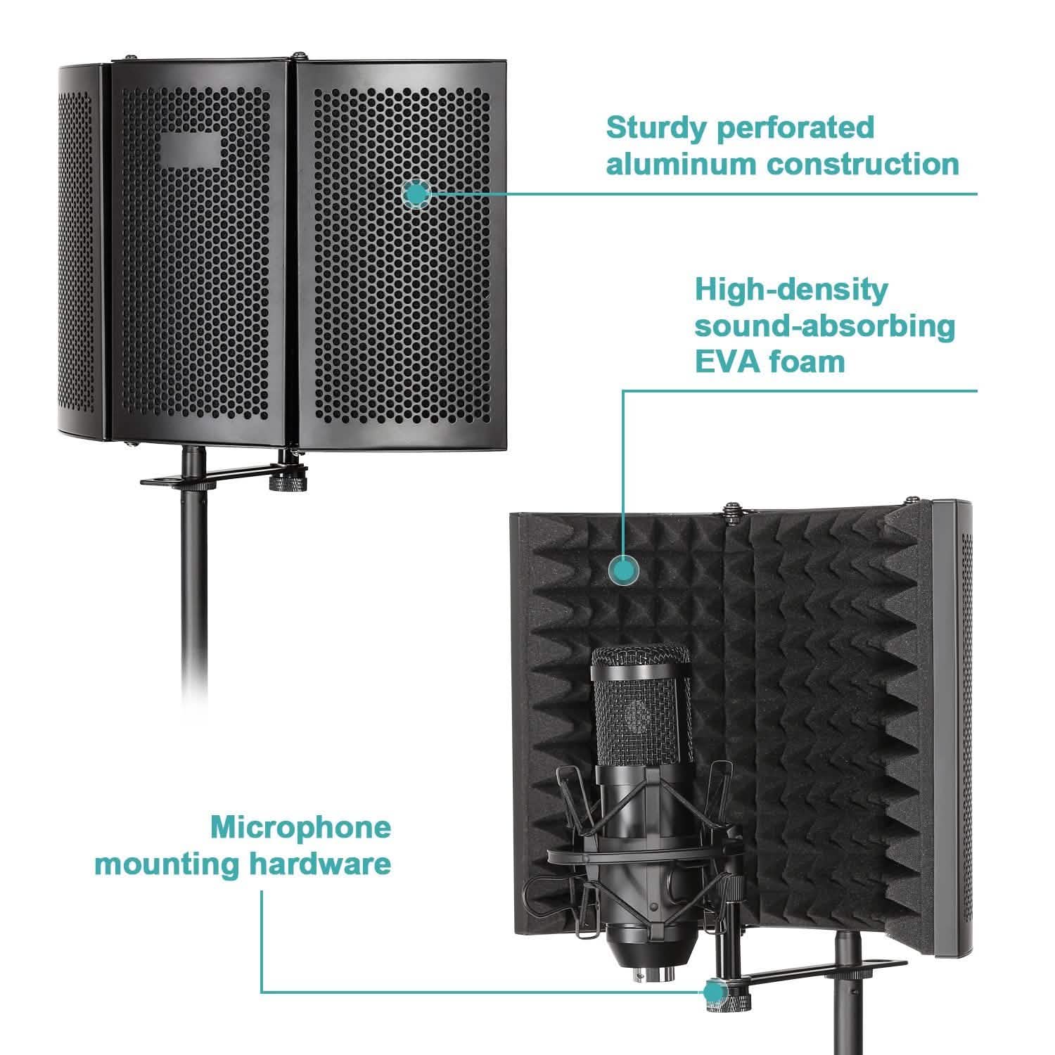 Filtre anti-pop pliable avec trépied réglable pour microphone