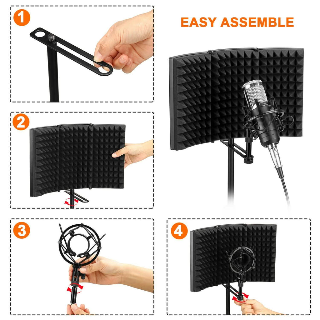 Filtre anti-pop pliable avec trépied réglable pour microphone
