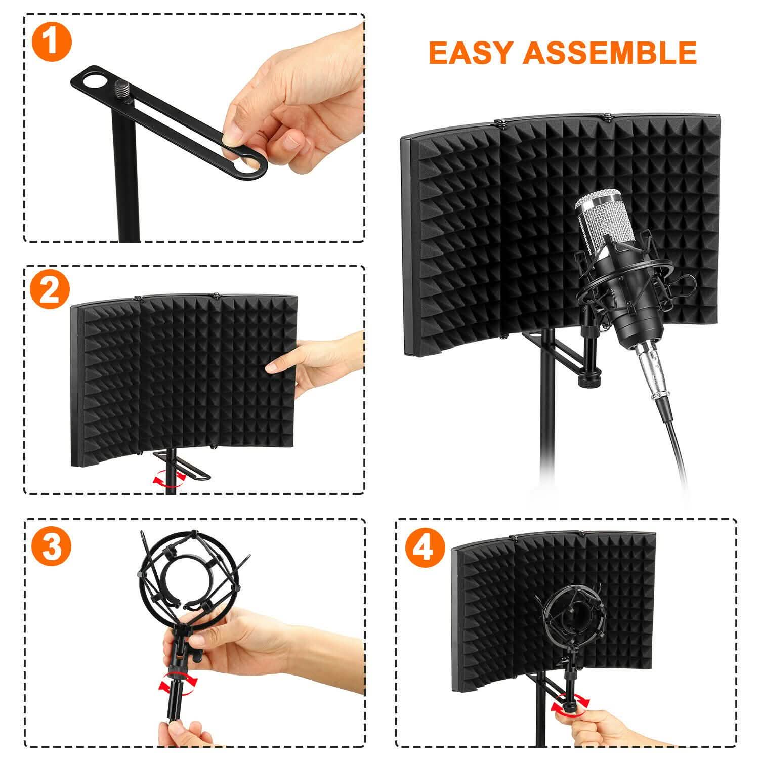 Filtre anti-pop pliable avec trépied réglable pour microphone