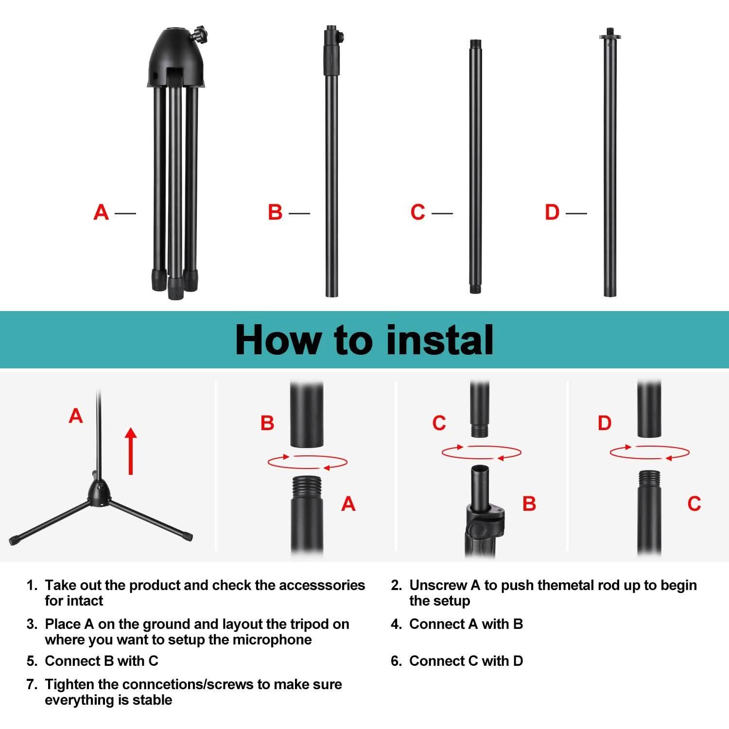 Filtre anti-pop pliable avec trépied réglable pour microphone