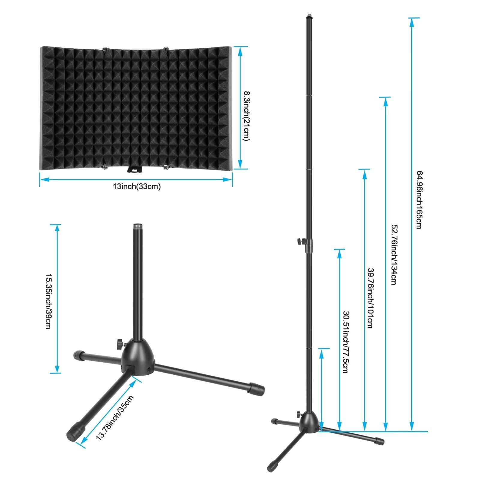 Filtre anti-pop pliable avec trépied réglable pour microphone