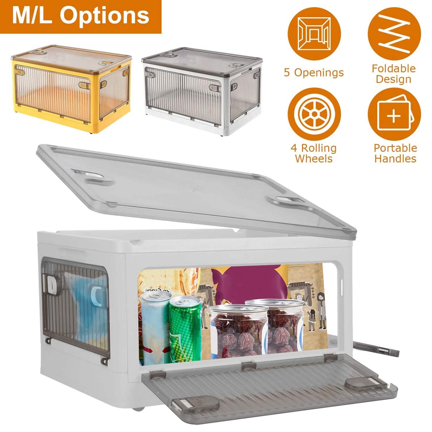 Bacs de rangement pliables avec couvercle 4 portes empilables et verrouillables