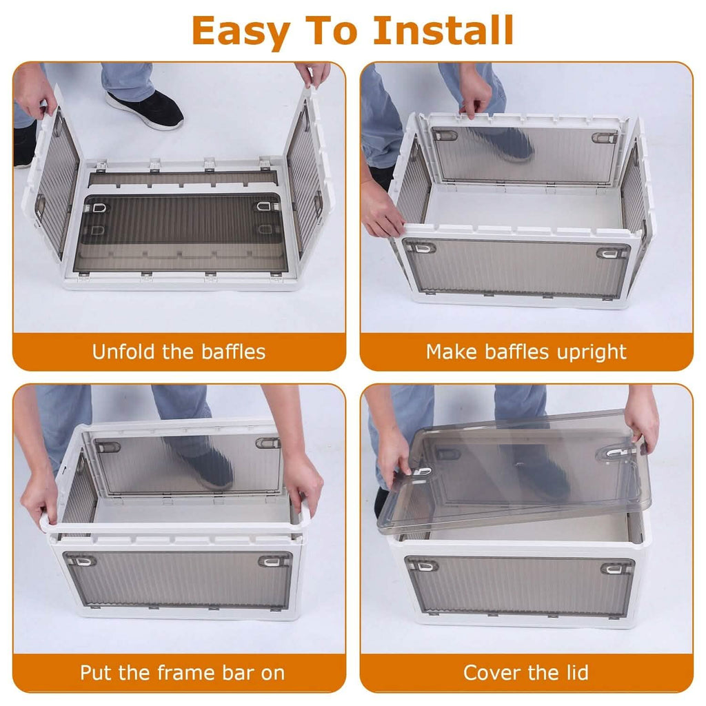 Bacs de rangement pliables avec couvercle 4 portes empilables et verrouillables