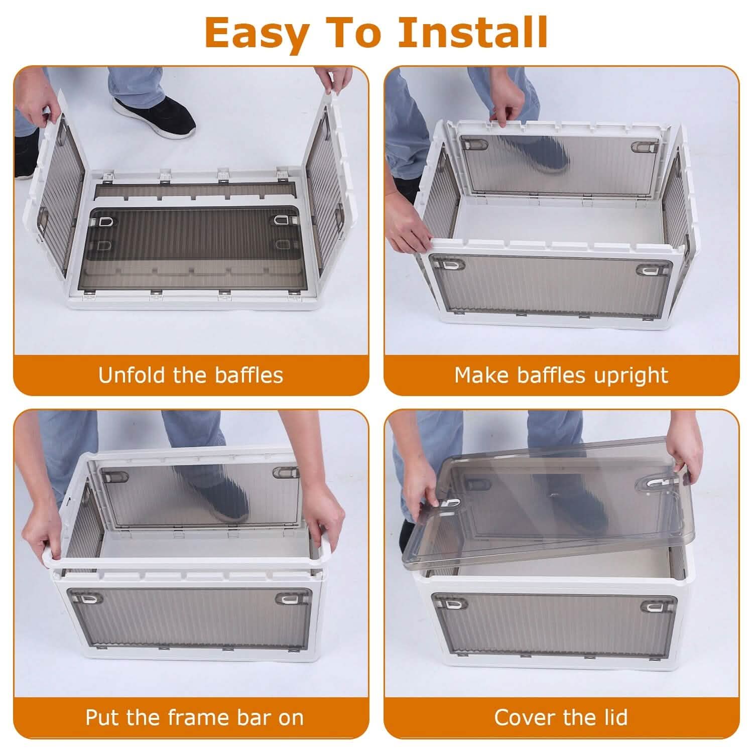 Bacs de rangement pliables avec couvercle 4 portes empilables et verrouillables