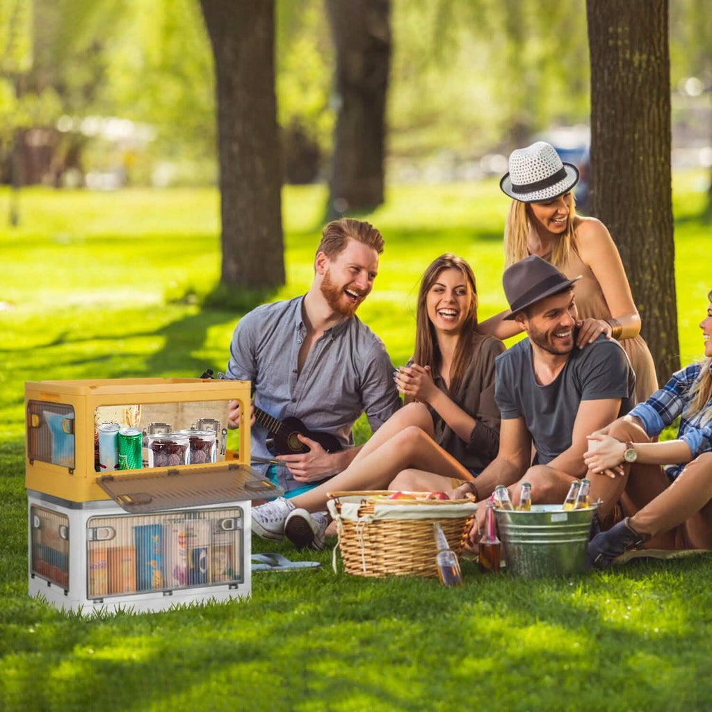 Bacs de rangement pliables avec couvercle 4 portes empilables et verrouillables