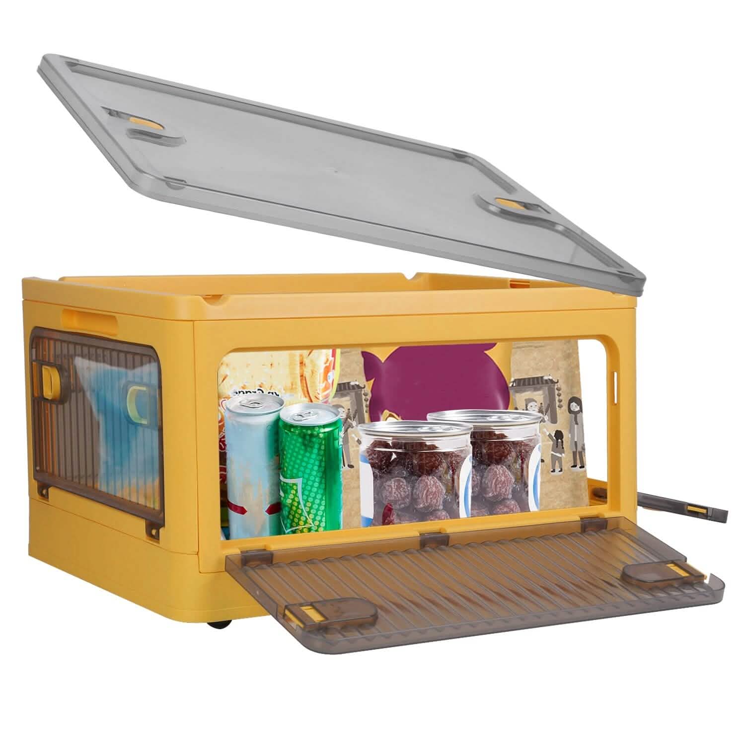 Bacs de rangement pliables avec couvercle 4 portes empilables et verrouillables