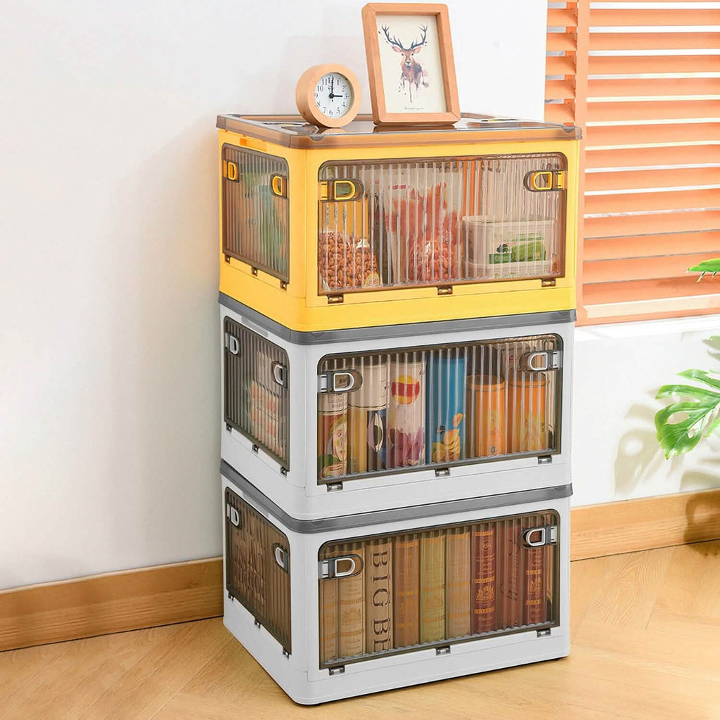 Bacs de rangement pliables avec couvercle 4 portes empilables et verrouillables