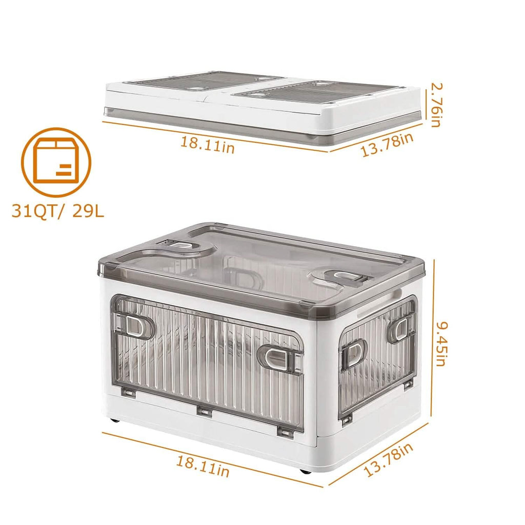 Bacs de rangement pliables avec couvercle 4 portes empilables et verrouillables