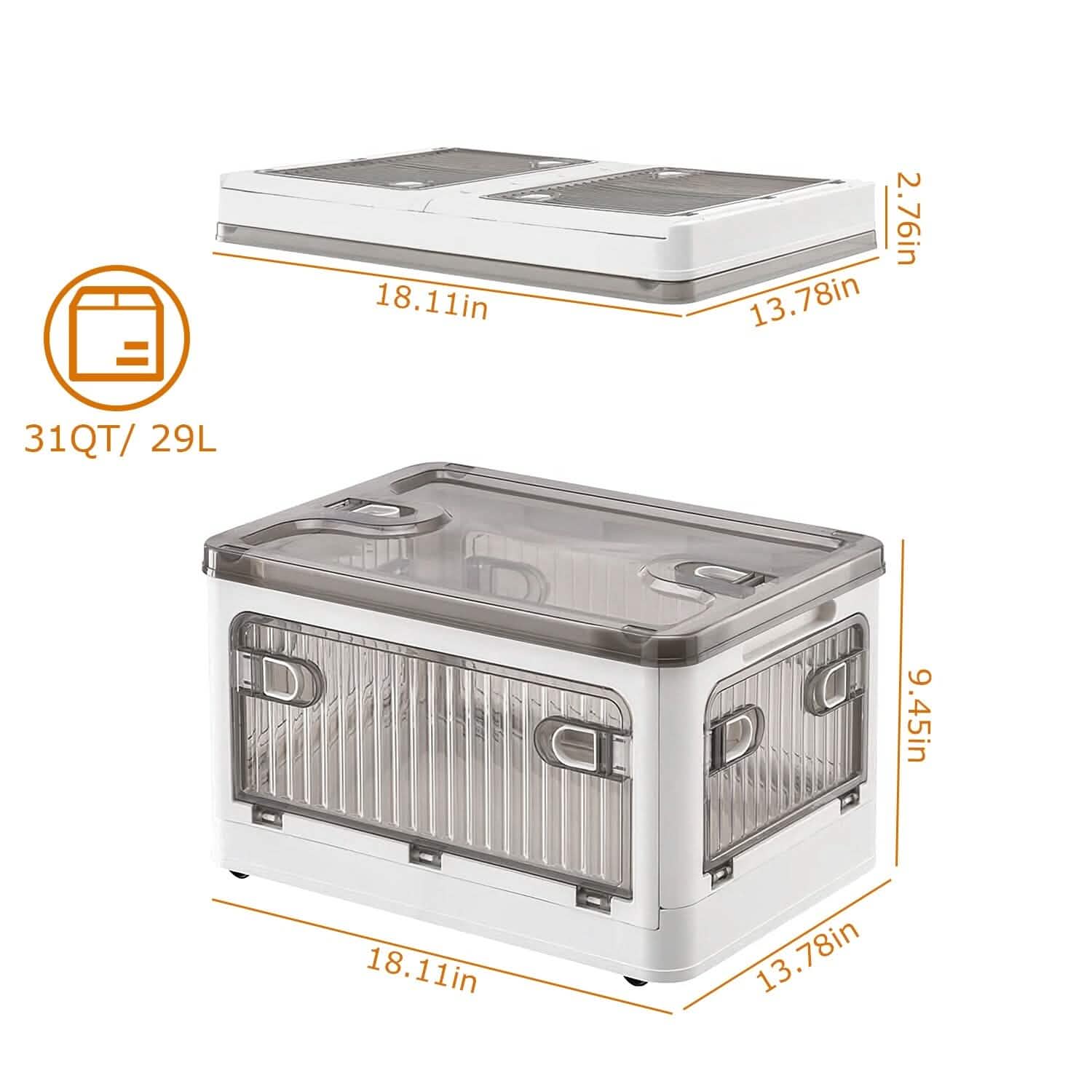 Bacs de rangement pliables avec couvercle 4 portes empilables et verrouillables