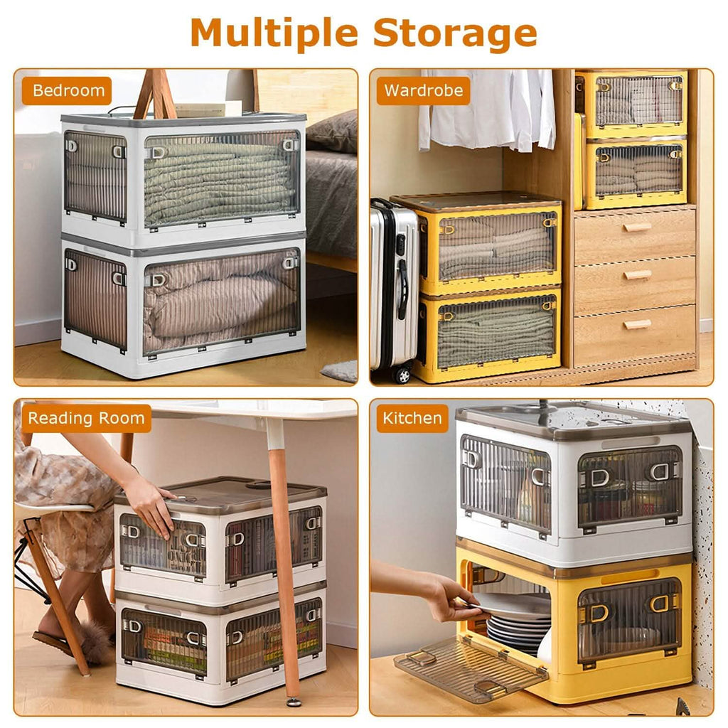 Bacs de rangement pliables avec couvercle 4 portes empilables et verrouillables
