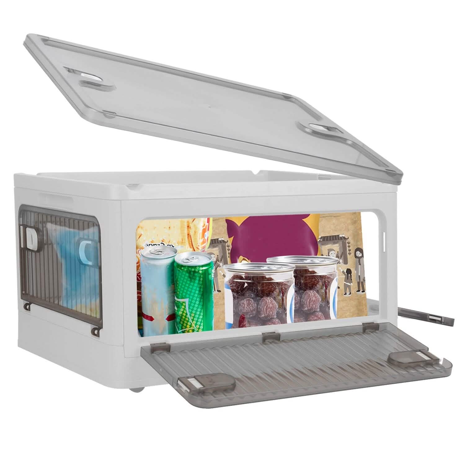Bacs de rangement pliables avec couvercle 4 portes empilables et verrouillables