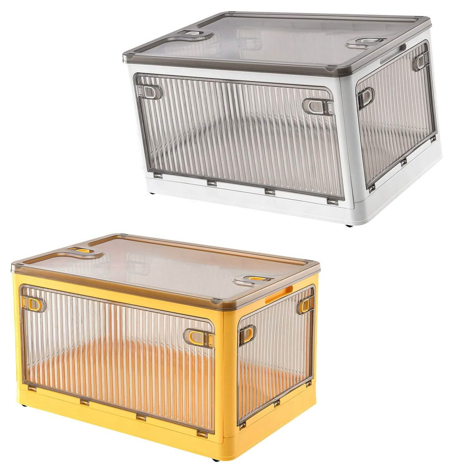 Bacs de rangement pliables avec couvercle 4 portes empilables et verrouillables