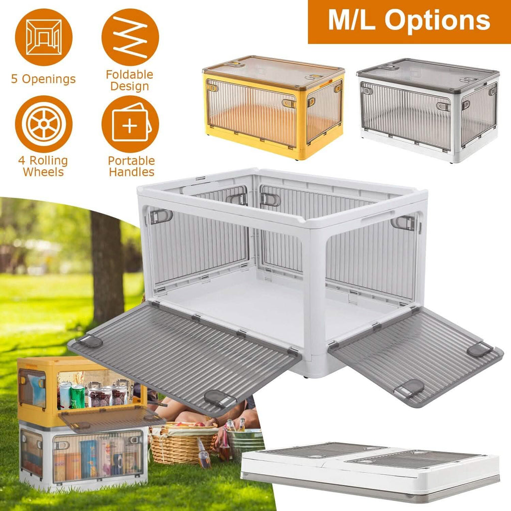 Bacs de rangement pliables avec couvercle 4 portes empilables et verrouillables
