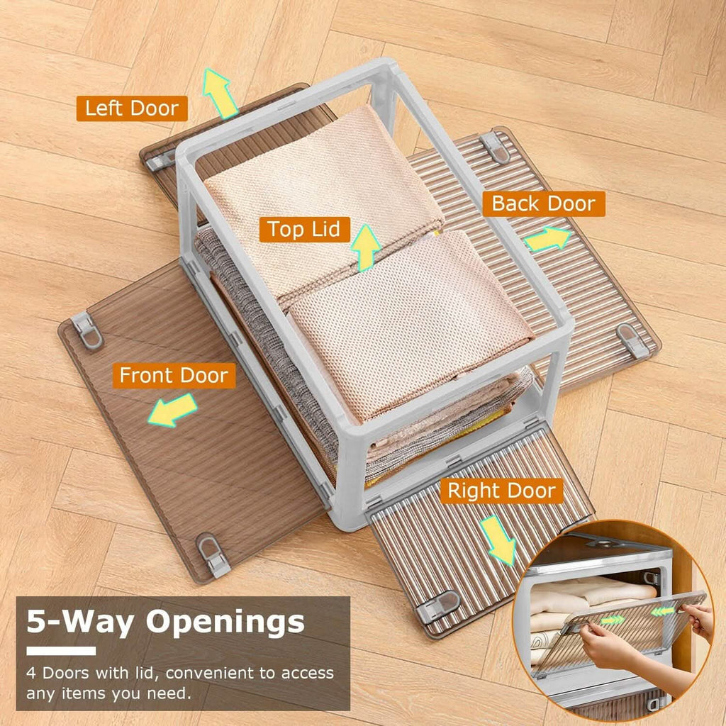 Bacs de rangement pliables avec couvercle 4 portes empilables et verrouillables