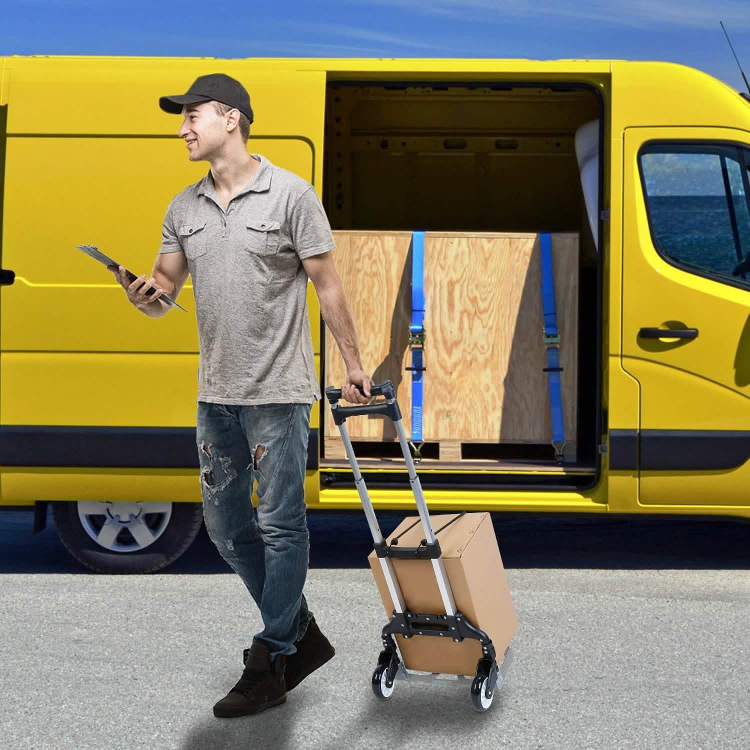 Chariot à bagages pliant avec corde élastique