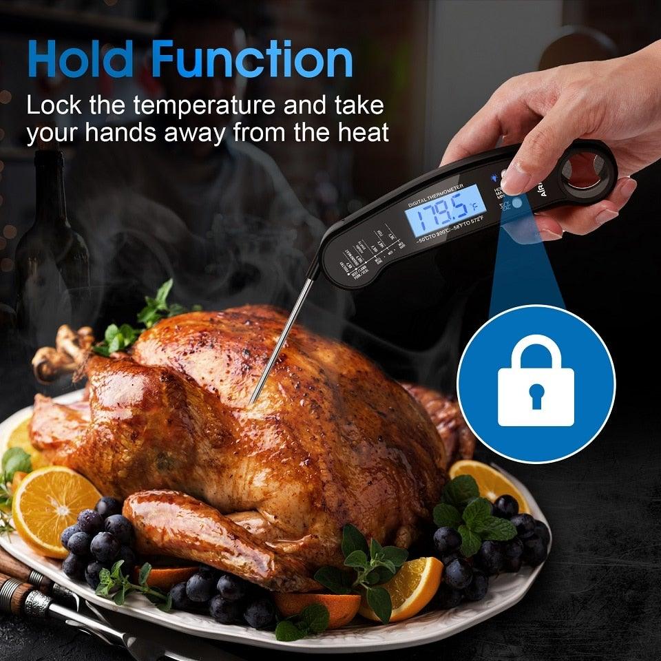 Thermomètre de cuisine pour barbecue, étanche, lecture instantanée, pour viande, ultra rapide, numérique avec rétroéclairage et calibrage, pour cuisine, barbecue, fumoir, friture, ustensiles de cuisine