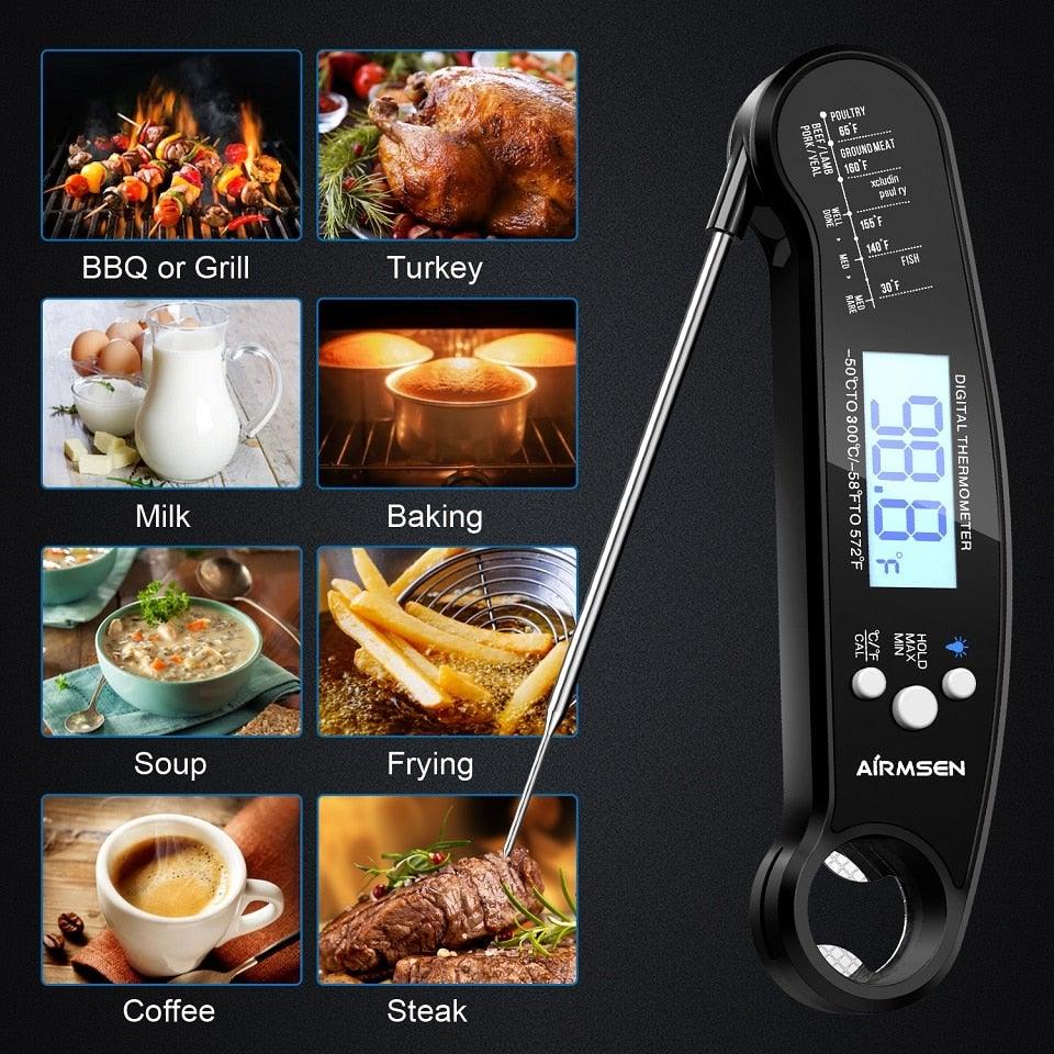 Thermomètre de cuisine pour barbecue, étanche, lecture instantanée, pour viande, ultra rapide, numérique avec rétroéclairage et calibrage, pour cuisine, barbecue, fumoir, friture, ustensiles de cuisine