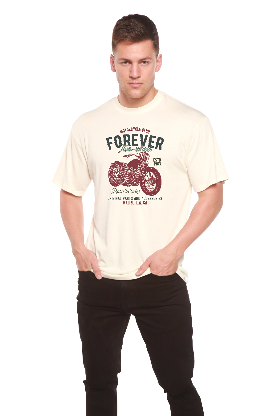 T-Shirt Graphique à Manches Courtes Homme FOREVER TWO WHEEL en Viscose de Bambou/Coton Biologique