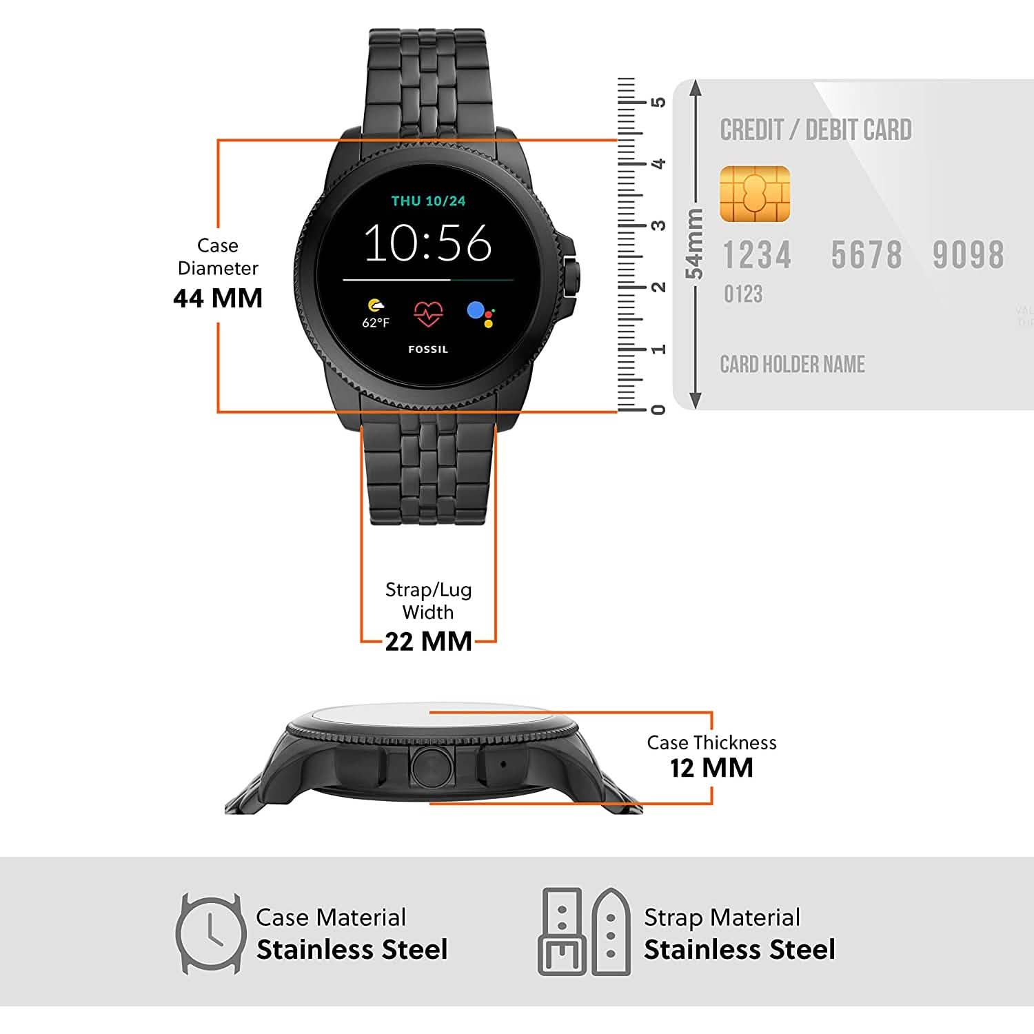 Montre intelligente Fossil Gen 5E à écran tactile de 44 mm en acier inoxydable pour homme avec Alexa