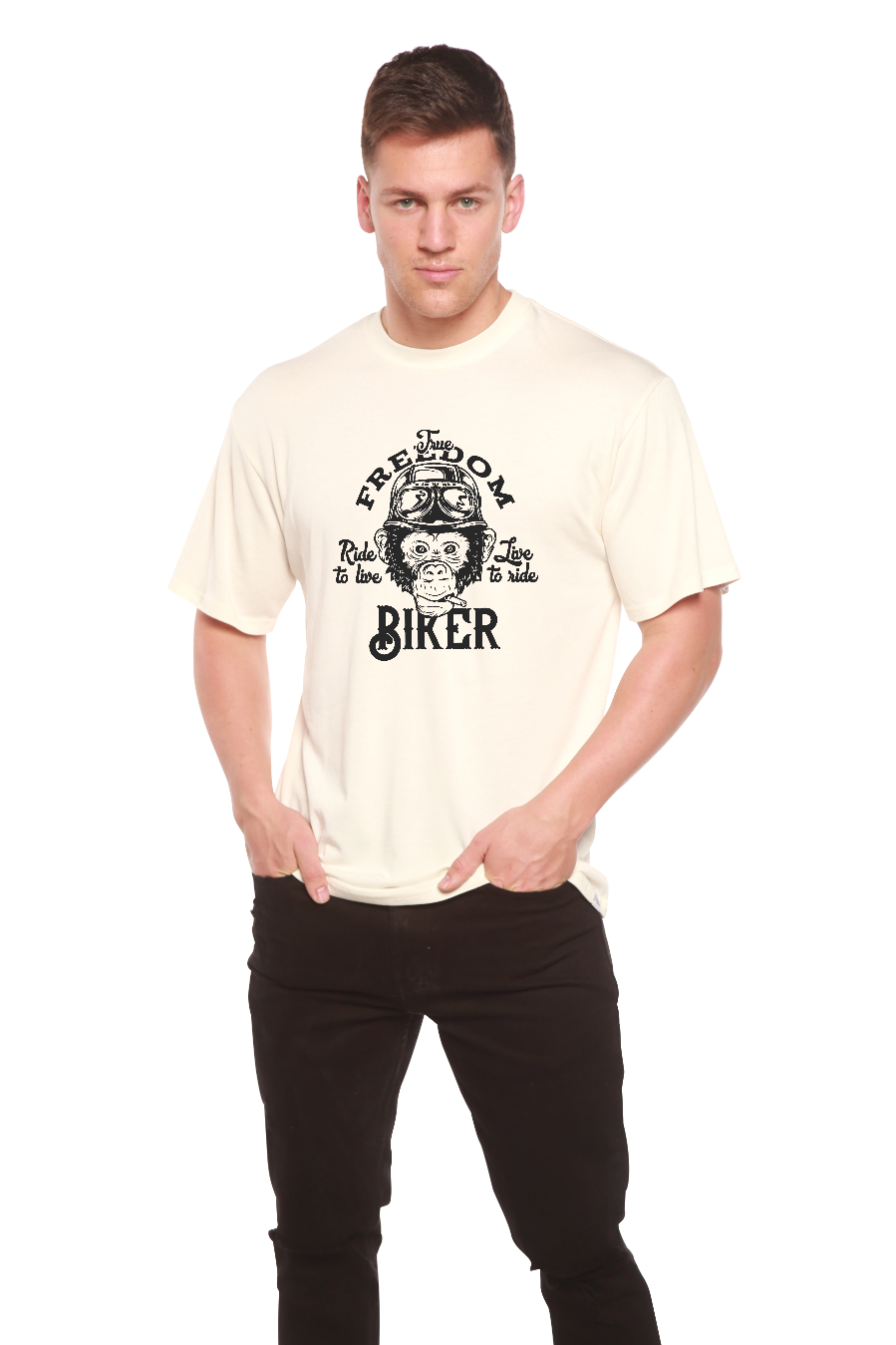 T-shirt graphique à manches courtes pour homme Freedom Biker en viscose de bambou/coton biologique