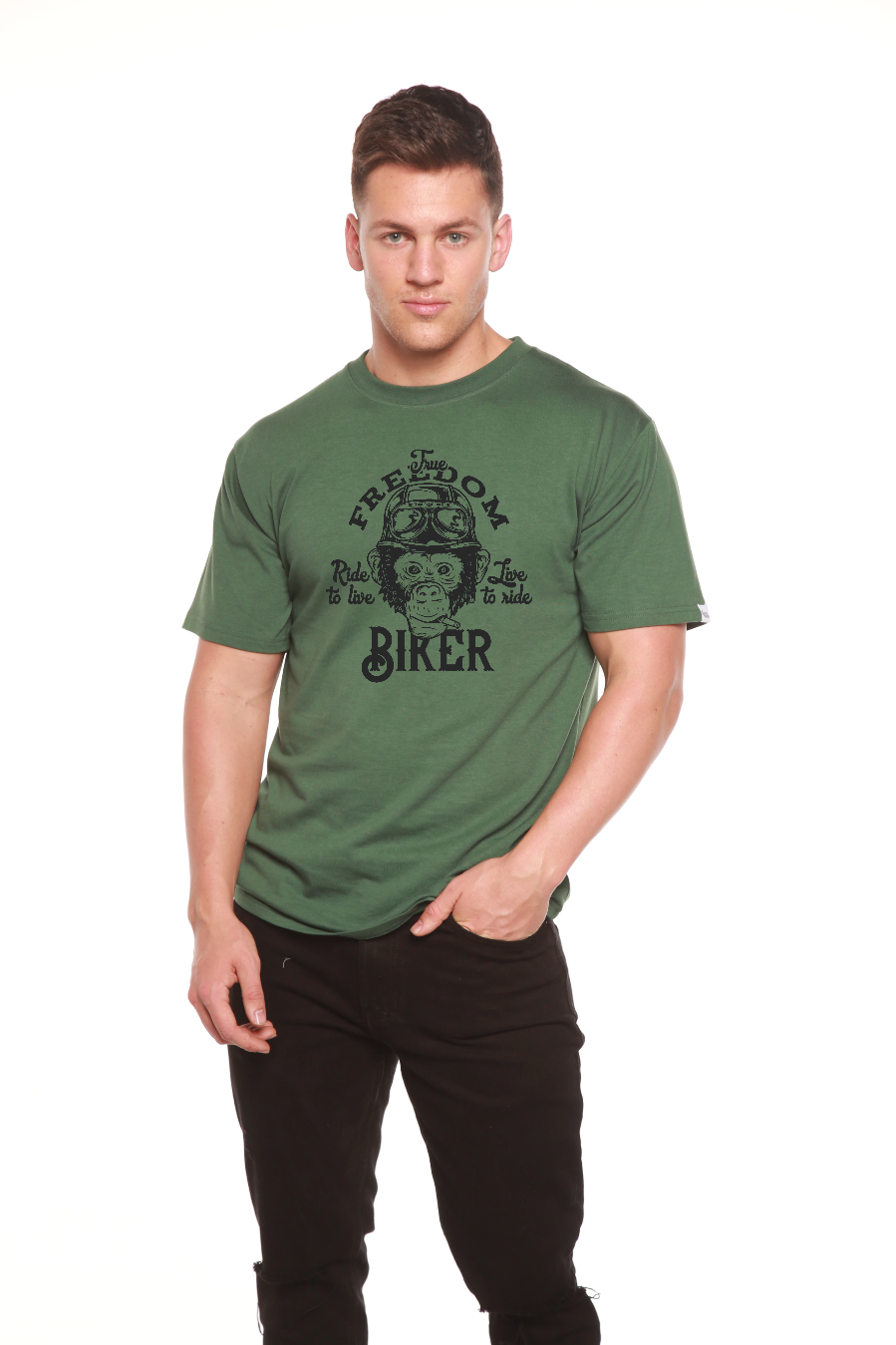 T-shirt graphique à manches courtes pour homme Freedom Biker en viscose de bambou/coton biologique